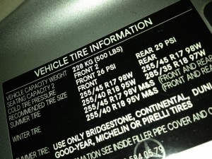 Vehicle information plate displaying PSI